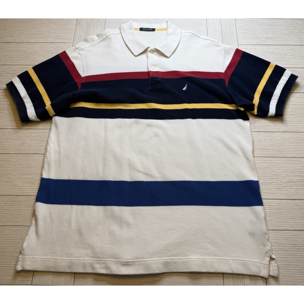 Vtg 90's Nautica Mens Short Sleeve Polo Shirt Sz XL Colorblock Striped Retro
